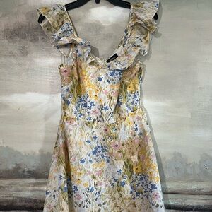 Wildfox Floral Ruffle Strap Sundress in White, Yellow & Blue